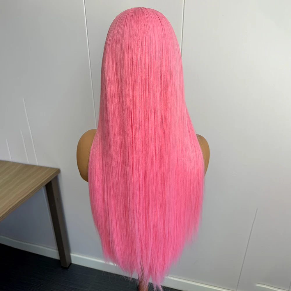 핑크 스트레이트 가발 13*4 합성 레이스 프론트 가발 여성용 핫핑크 롱 실크 스트레이트 가발 프리 파트 데일리 코스프레 가발