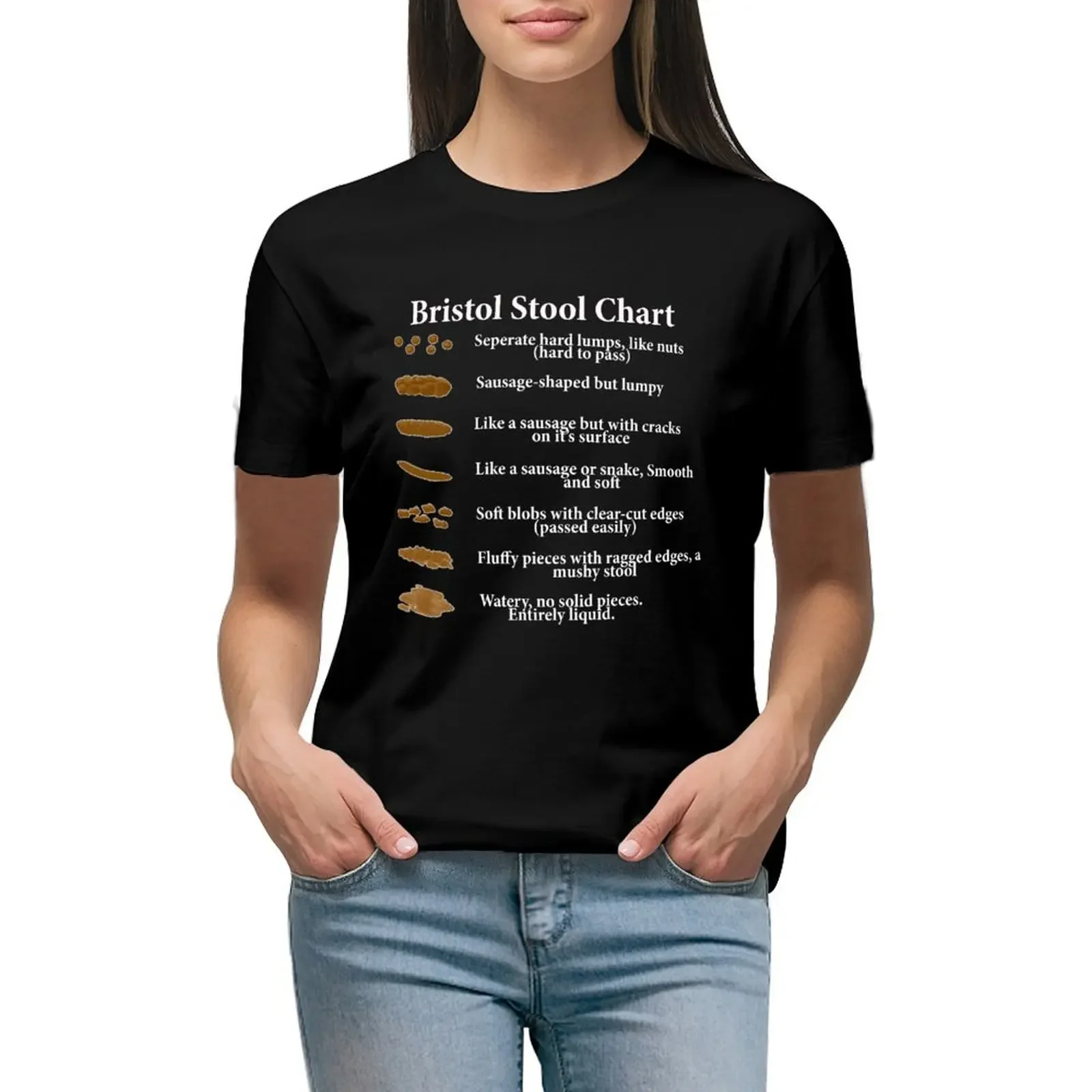 Bristol Stool Chart in White Writing Black Background T-Shirt vintage customizeds vintage clothes Woman clothes