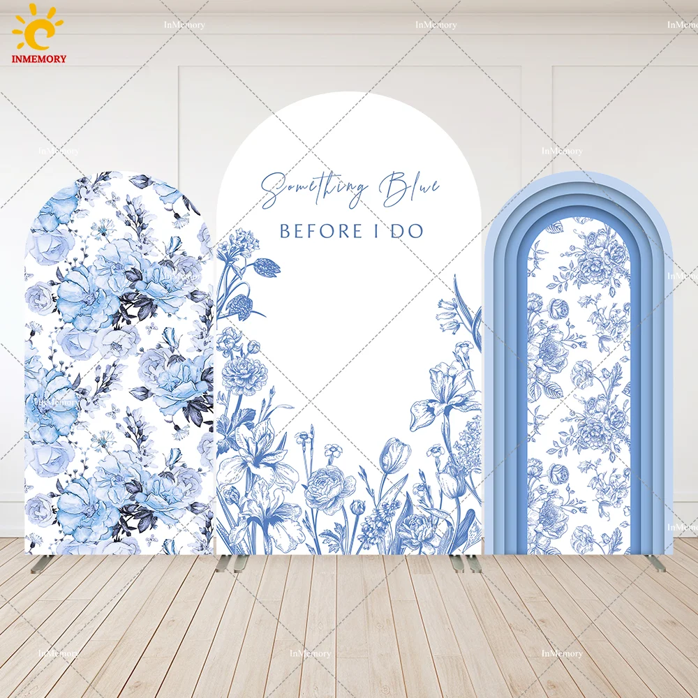 Blue Flowers Baby in Bloom Birthday Party Arch Backdrop Wall Baby Shower Covers Chiara Arched Cover Background Decor Photobooth