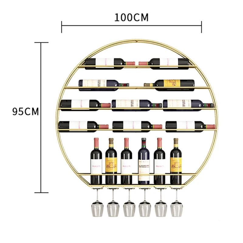 Nordic żelazna witryna do jadalni okrągły ścienny wspornik do zawieszania prezentacja lekki luksusowy design stojak na wino do baru
