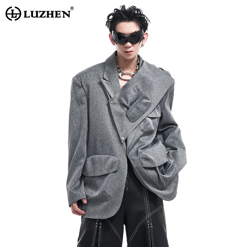 LUZHEN Light Luxury Patchwork Asymmetric Design Suit Jacket Three-dimensional Pockets High Street Trendy Blazer Coats Men LZ5996