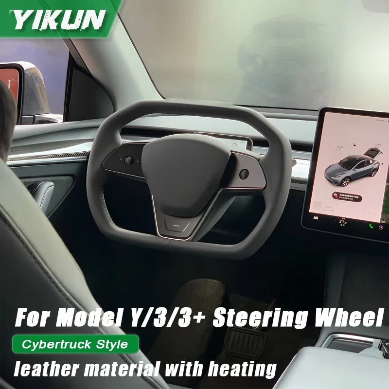 

YIKUN Steering Wheel Inspired By Cyberpack Style for Tesal Model Y/3 Highland 2017-2024 with Heating Function Black Leather Yoke