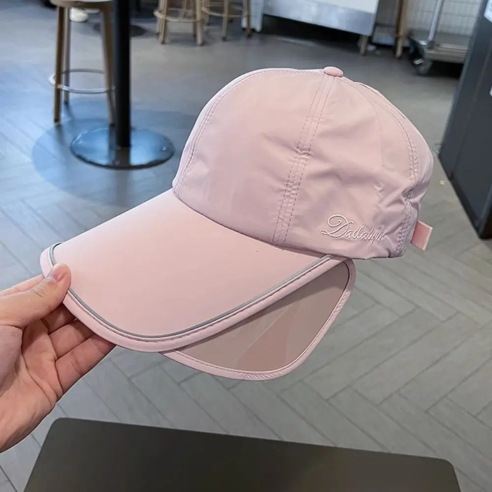 Summer Sunscreen Hat Men Women Thin Retractable Sun Hat Baseball Cap Women Large Brim Visor Shade Cap Ponytail Hat