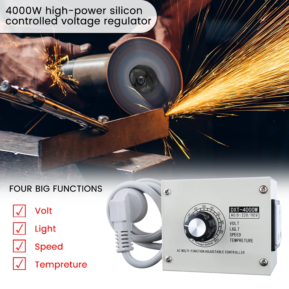 SCR Dimmer Portable Speed Temperature Light Voltage Adjustable Regulator AC220V 4000W Compact Variable Voltage Controller