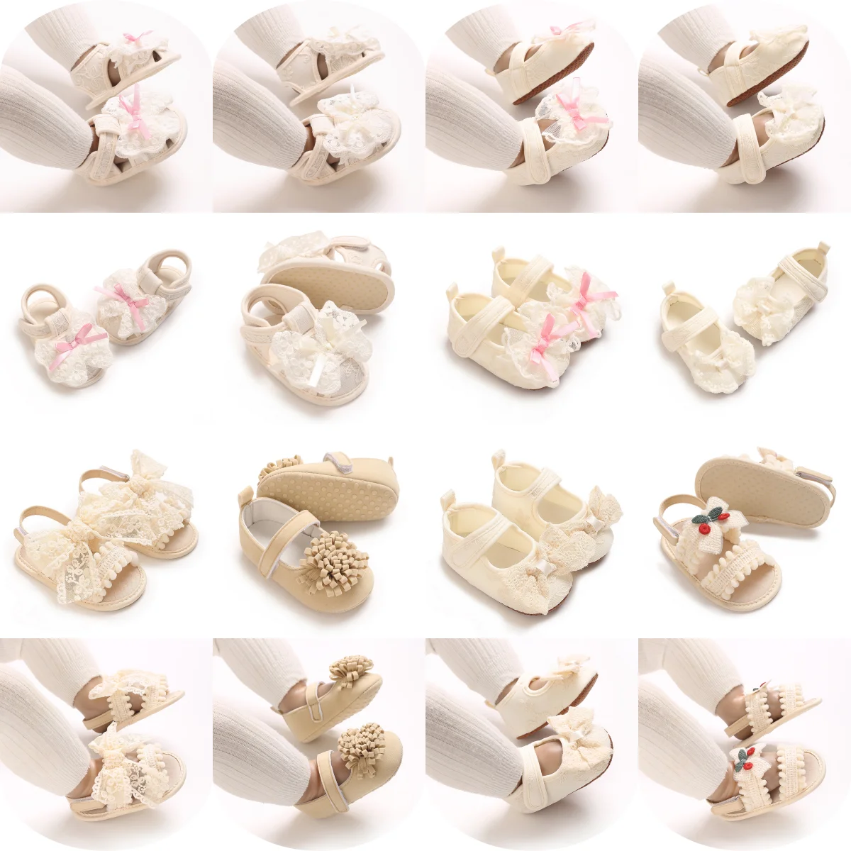 

Sweet Lace style Apricot Cotton Embroidered Butterfly Knot Decoration Princess Series Anti slip Female Baby Soft soled Shoes