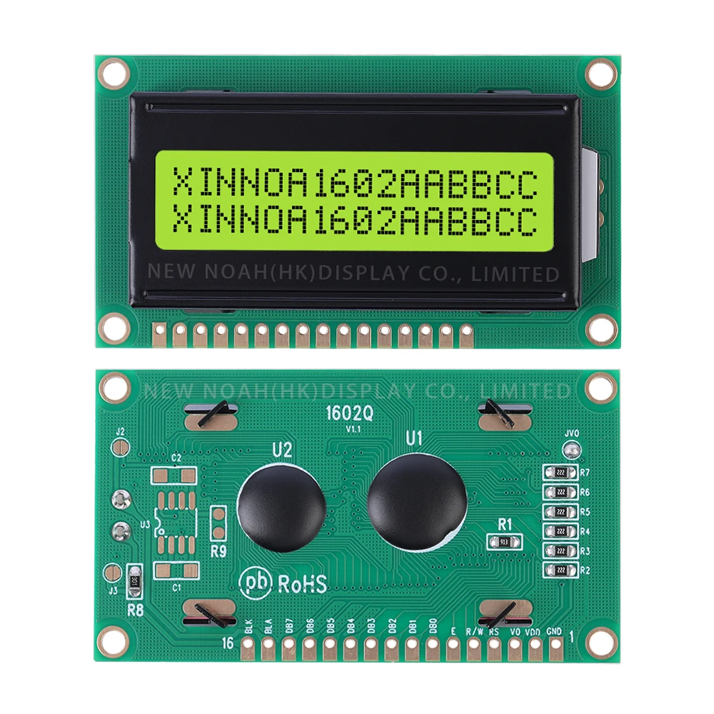 Gelbgrüner Film 1602q Alphabet englischer Schrift bildschirm 2 x16 lcd arduino mit LED-Hintergrund beleuchtung und integriertem st7066u Controller