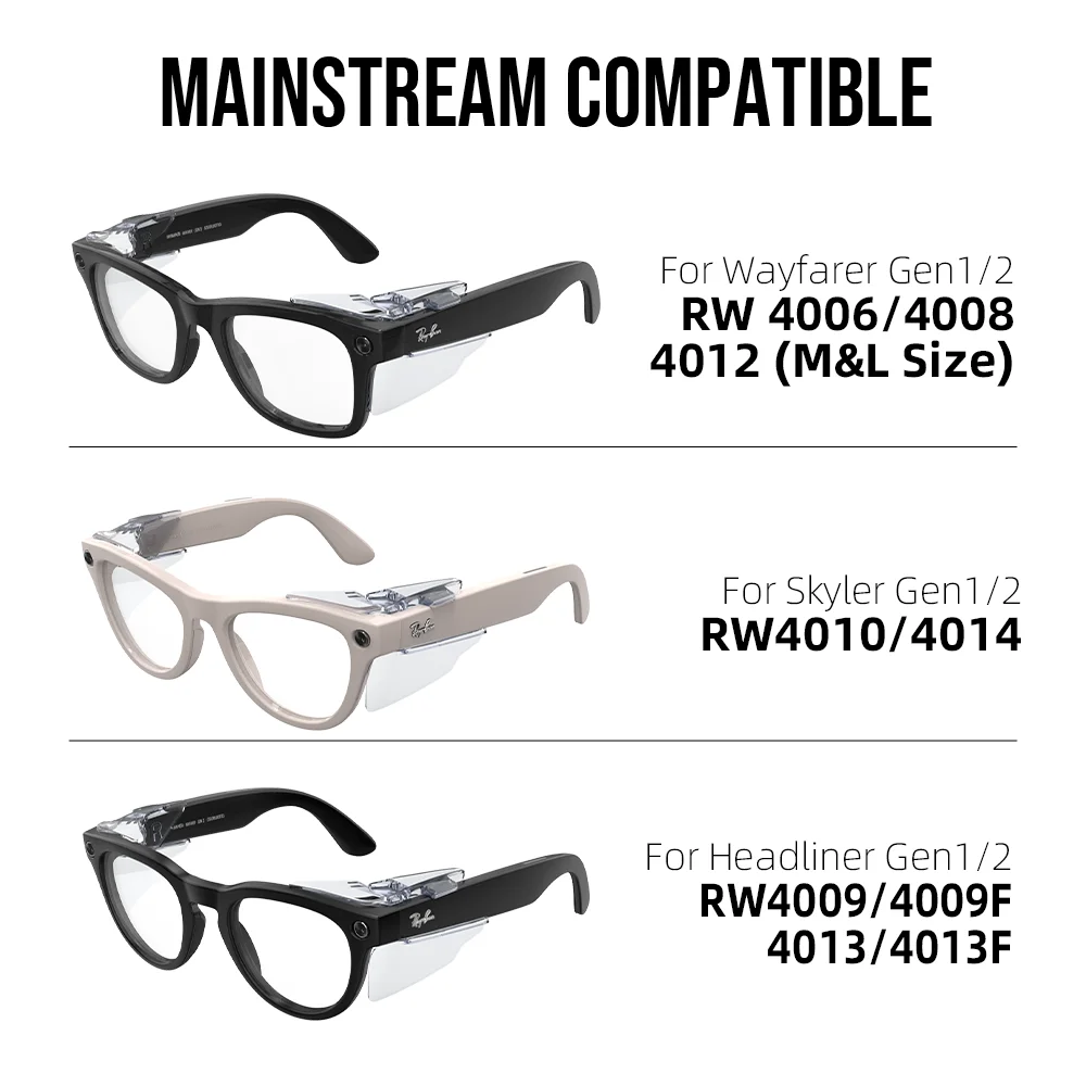 Osłony boczne HIBLOKS do okularów Ray-Ban Meta & GEN 2 Wayfarer/Skyler/Headliner oraz okularów inteligentnych Oakley Meta HSTN, ochrona oczu Z87 — zdjęcie produktu 6