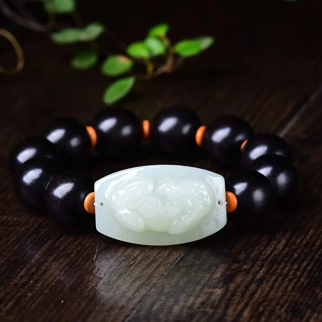 Fine Hetian Jade Lucky Pixiu Bracelet Jewelry  1171#