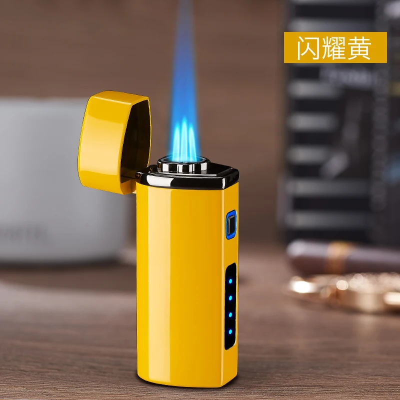 Metal Windproof Gas Lighter Three Jet Flame Turbo Cigar Lighter Electronic Iinduction Ignition Smoking Accessories USB Lighter