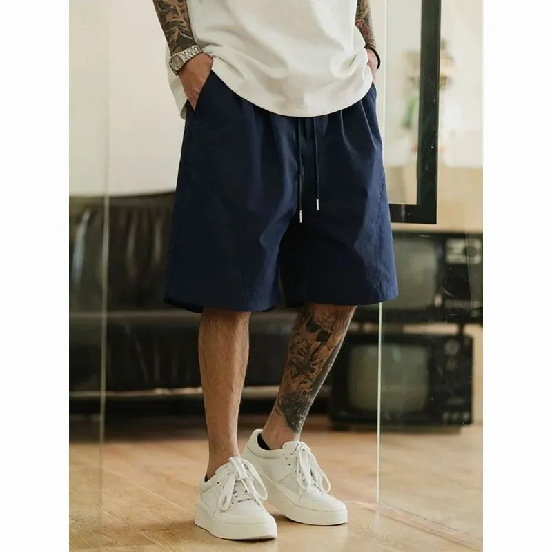 

Men's Japanese Style Casual Cargo Shorts Drawstring Loose Straight Five-Point Pants Trendy Versatile Mid Pants For Summer
