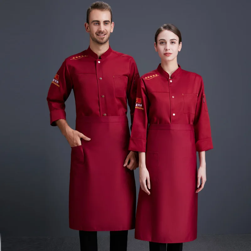 Autumn and Winter Chef Overalls Men's Long-Sleeved High-End Chinese Style Dining Kitchen Wine Shop Owner Chef Uniform Suit Custo