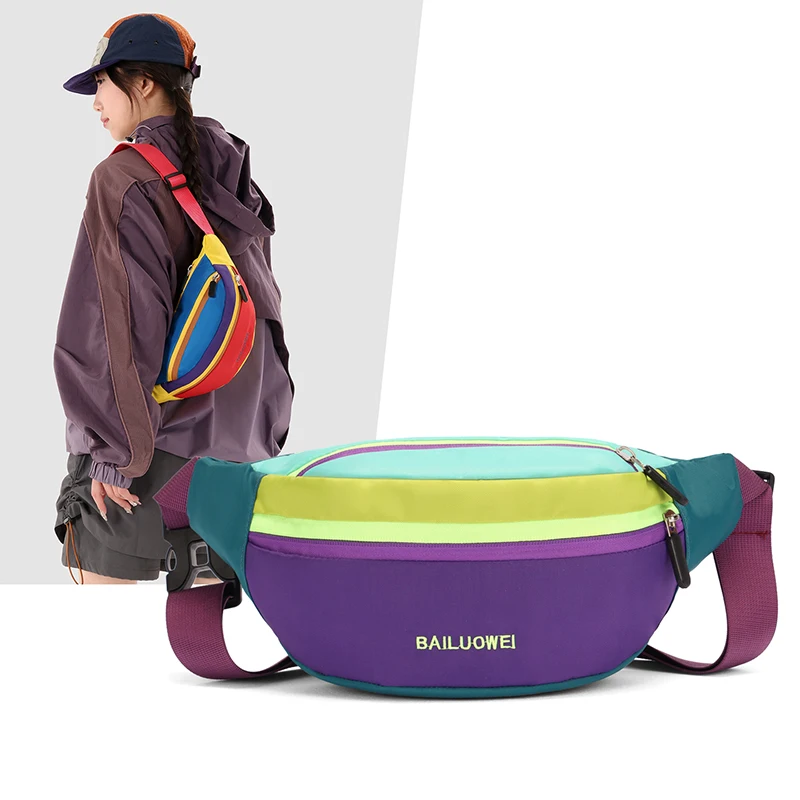 

Unisex Colorblock Water-Resistant Fanny Pack, Fashion Crossbody Sling Bag, Large Capacity Waist Bag for Outdoor Sports, Travel,