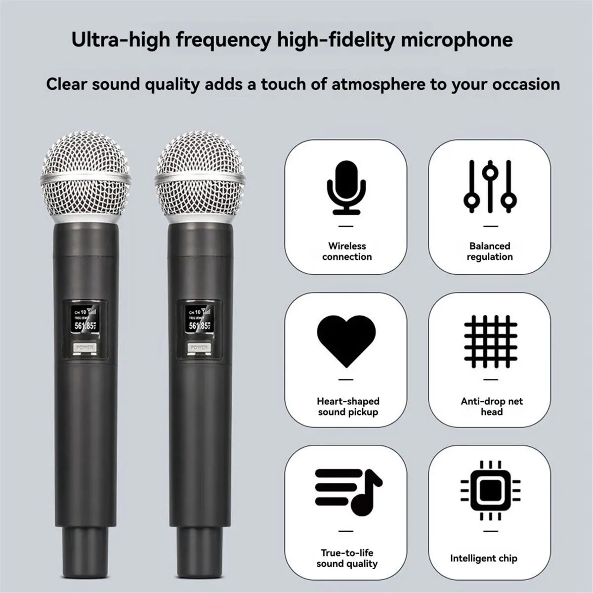 Summer sale- 4 Channel Sound Mixer with Dual UHF Wireless Microphone DJ Console Mixing for Karaoke Party PC Studio Recording
