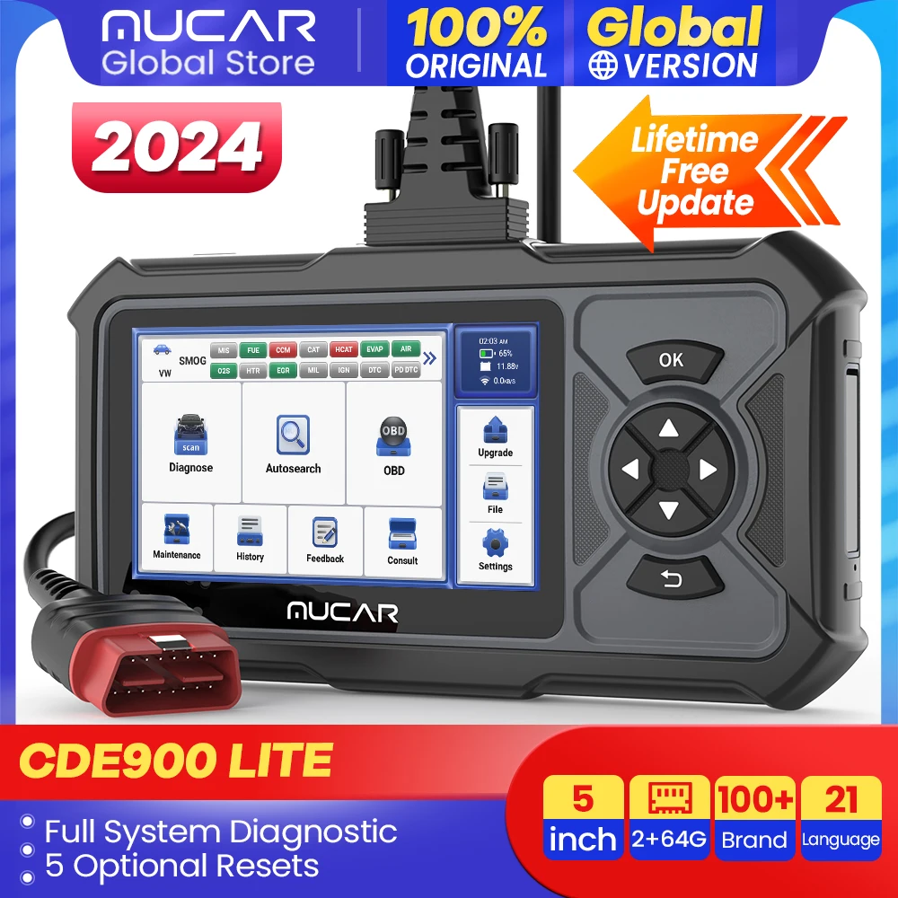 MUCAR CDE900 LITE OBD2 Full system diagnostic tool auto scanner tool 5 reset Engine ABS SRS TCM code reader lifetime free update