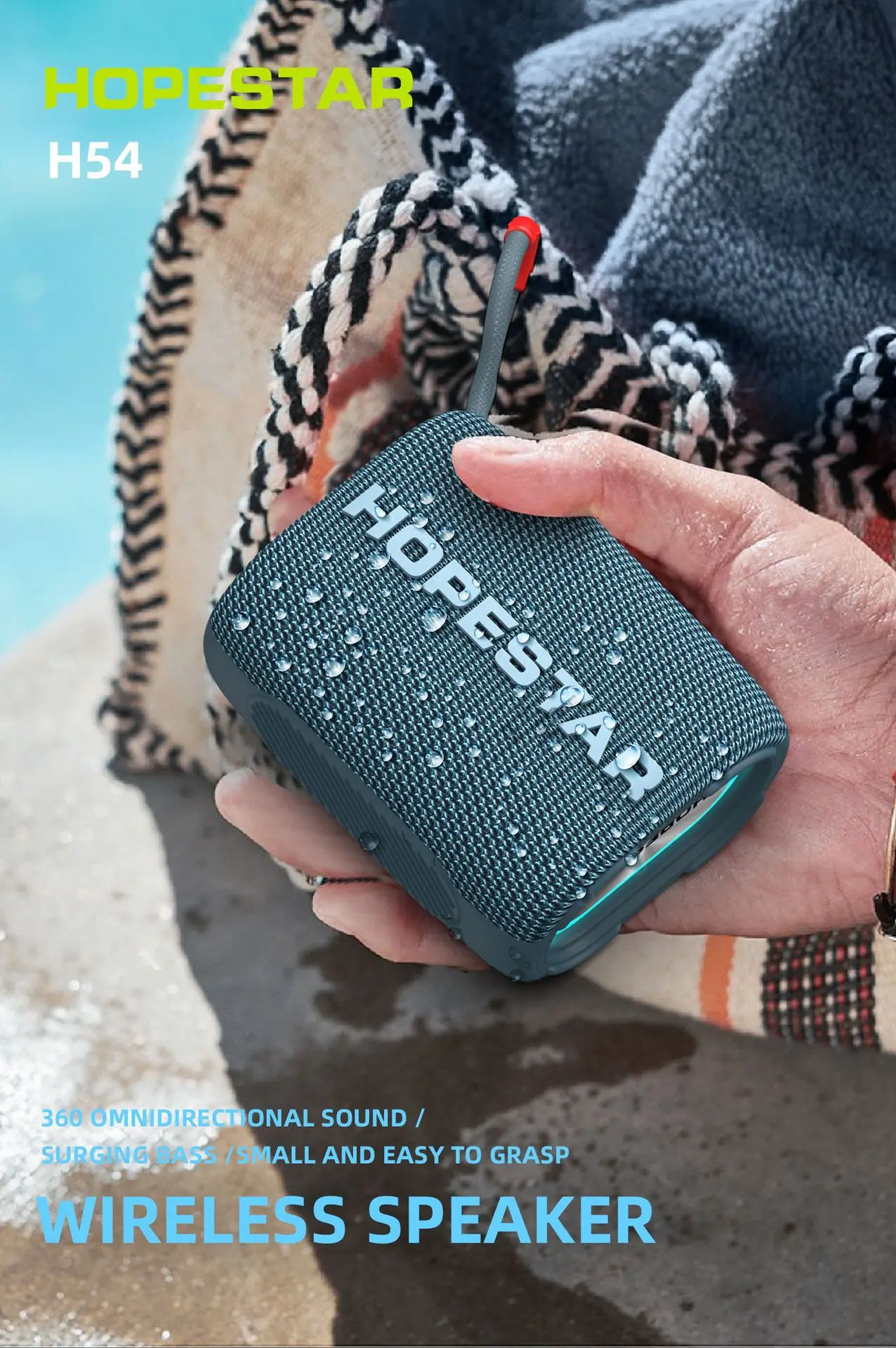 Hopestar-H54 Wireless for Bluetooth Speaker RGB 10W Woofer Seven-Level Waterproof Creative USB Card Gift Battery Mobile Phones