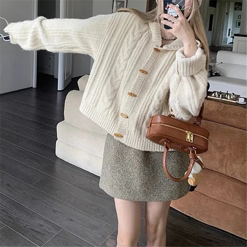 

Женское пальто, кардиган, свитера, пальто, куртки с капюшоном, джемперы Y2k, уличная одежда, элегантная вязаная открытая Stith, повседневная свободная осень-зима