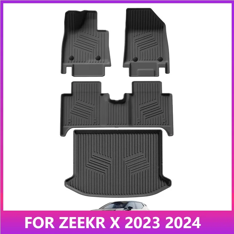

For ZEEKR X 5 Seats 2023 2024 Car Floor Mats Cargo Liner Trunk/Backrest Mat TPE 3D All-Weather Accessiories Black