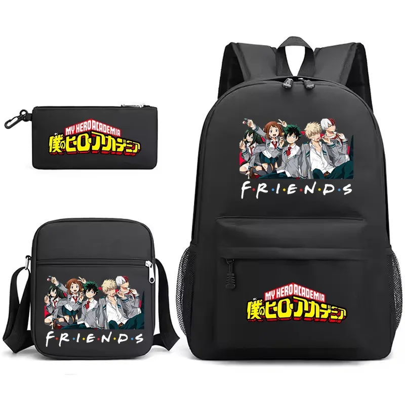 3pcs My Hero Academia Friends Printed Backpack Set Boys Girls Anime School Bags Outdoor Knapsack MHA Shoulder Bag Pencil Case