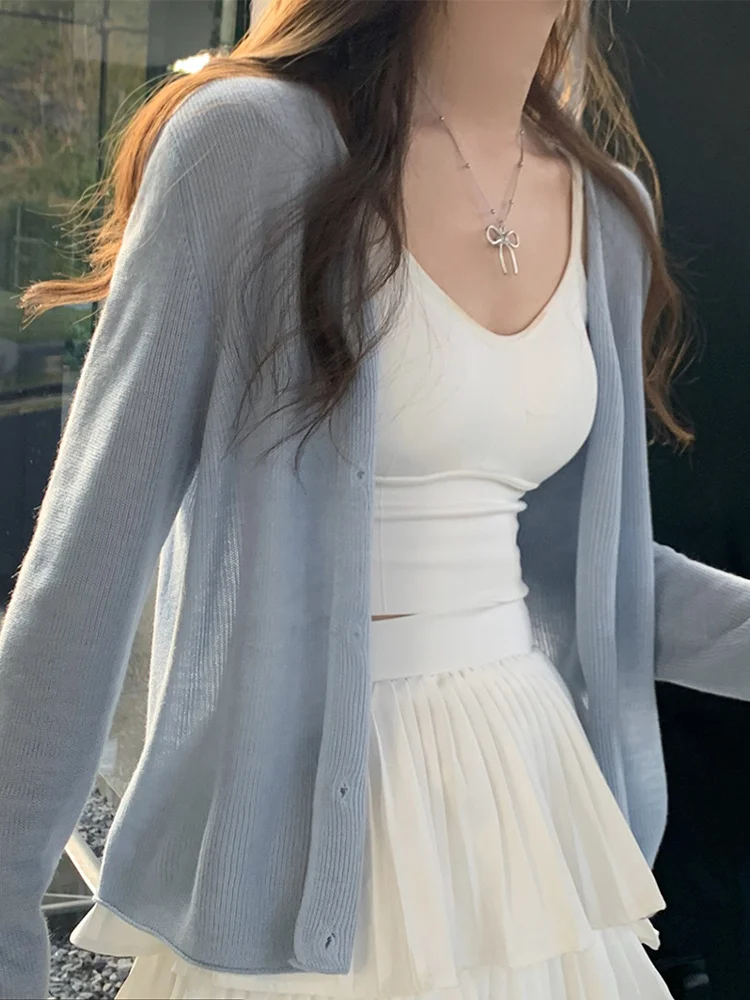 

Women's Knitted Ice Silk Light Weight Short Sleeve Cardigan Sweet Style Japanese Fashion Sweet Personnel Long Sleeve Short Coat