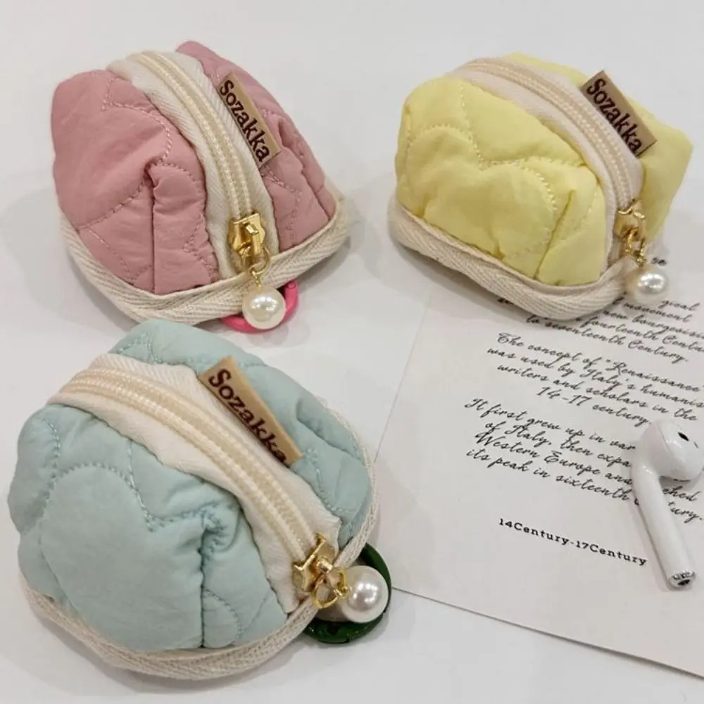 Zipper Earphone Cotton Carrying Bag Pearl Small Portable Sanitary Napkin Storage Bag Candy Color Fashion