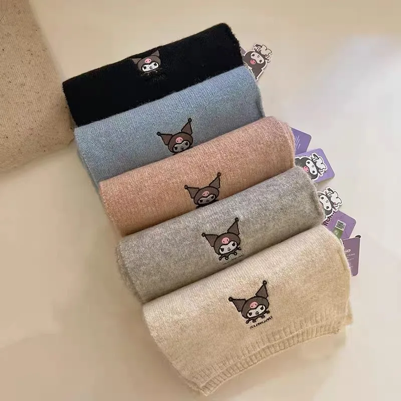 Genuine Sanrio Kuromi Scarf Autumn and Winter Warm and Cute Knitted Thickened Embroidered Scarf Windproof Cartoon Cute Girl Gift