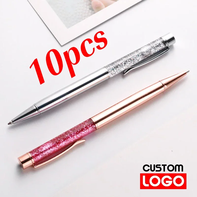 10Pcs/Lot Creative Gold Foil Oil Pen Custom LOGO Crystal Wafer Pen High-grade Metal Signature Pen Engraved Name Stationery