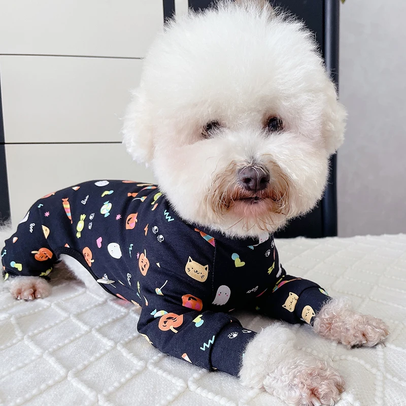 Pet Dog Jumpsuit Thin Pure Cotton Puppy Clothes Printed Overalls Stretchy Pajamas For Small Dogs Chihuahua Poodle Sweatshirt