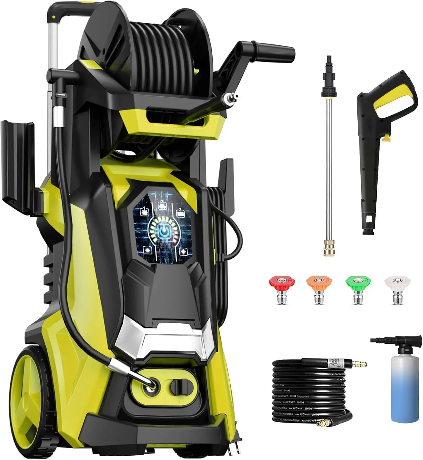 

Электрическая мойка высокого давления 5000PSI-Max 3,6GPM Мойка с сенсорным экраном, регулируемое давление, 4 насадки и пенопластовая пушка 500 мл