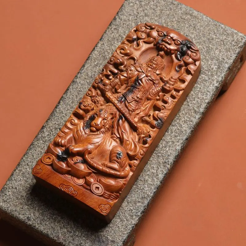-struck martial god Zhao Gongming's natural , double-sided relief jujube wood talisman, Five Thunder