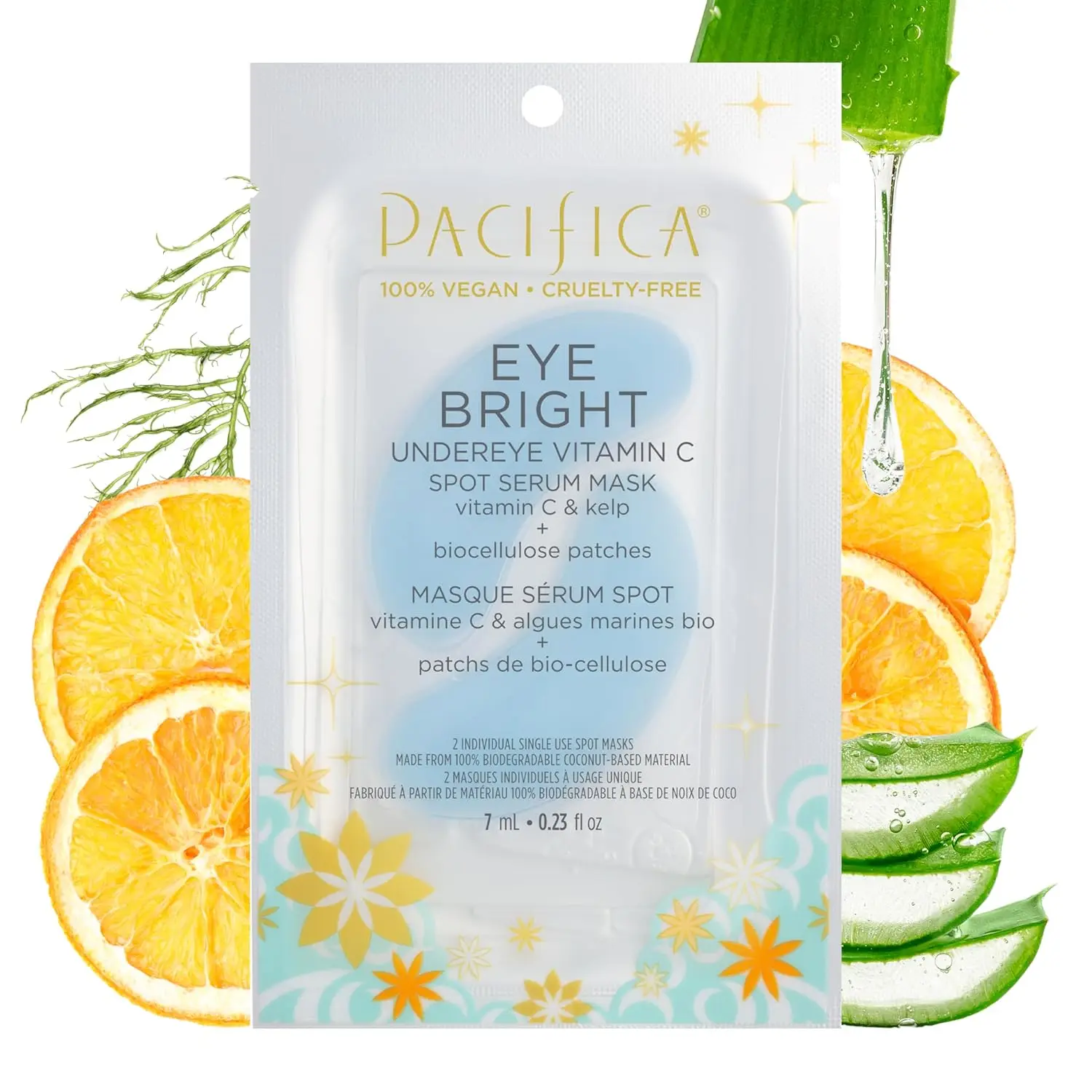 Brightening Undereye Vitamin C Serum Mask – Dark Circle & Puffy Eye Patches, Natural Biocellulose, Vegan, 1 Pair
