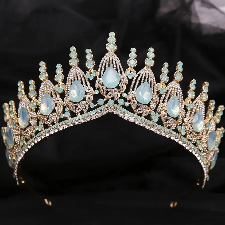 DIEZI New Gift Baroque Luxury Opal Crystal Crown For Women Girls Wedding Elegant Luxury Princess Tiara Party Hair Dress Jewelry