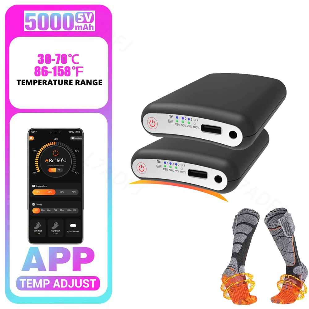 

Socks Battery Bluetooth App Remote Control 5V 5000mah LiPo Battery Pack Winter Gloves Warm Kneepad Rechargeable Power Bank