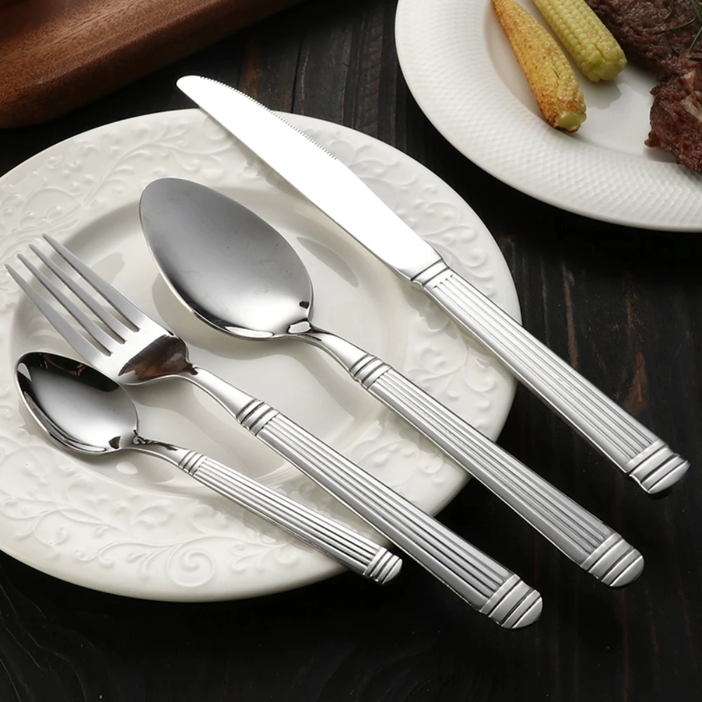 4pcs/ Set Stainless Steel Tableware Set Silverware Set Knife Fork Tea Spoon Flatware Modern Cutlery Set for Home and Restaurant