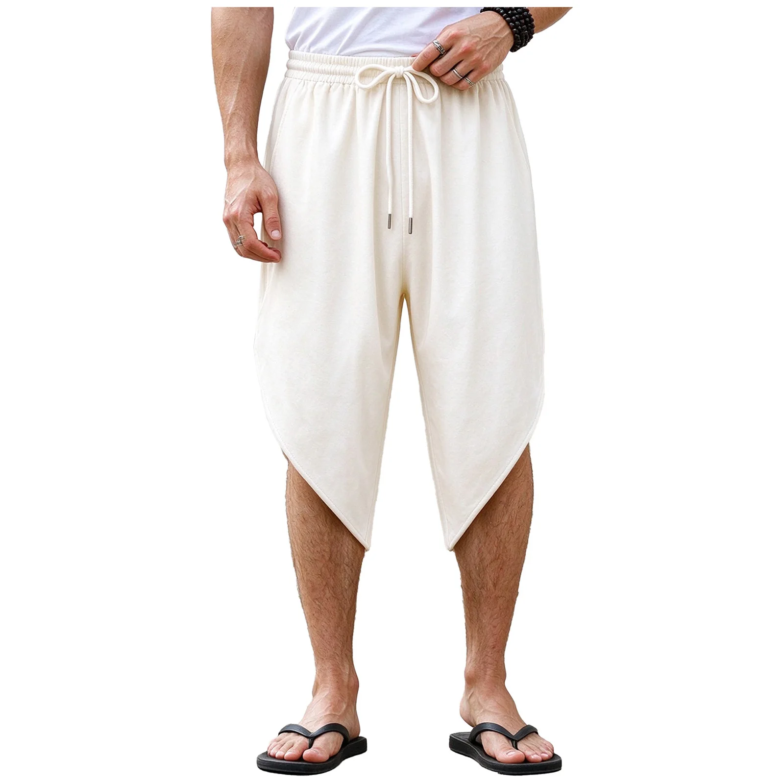 Men Drawstring Asymmetrical Sides Split Japanese-style Casual Shorts Daily Office Work Shopping Costume Loungewear Streetwear