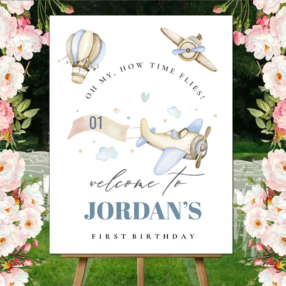 Customized Air Plane Welcome Sign Mosaic Boardoh How Time Flies 1st Birthday Party Welcome Sign for Boy Birthday Baby Shower Dec