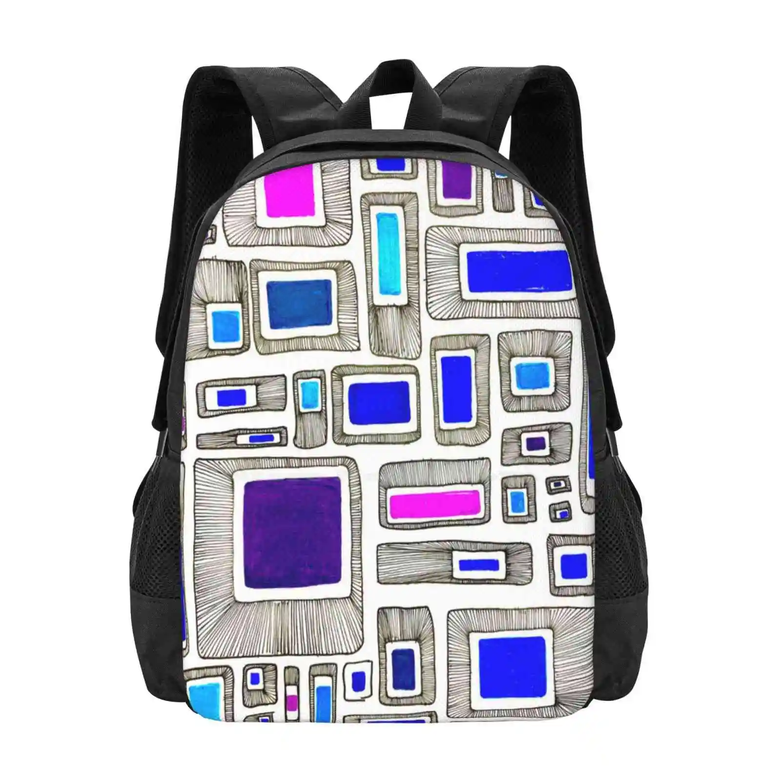 Don’T Think Inside The Box Hot Sale Schoolbag Backpack Fashion Bags Cells Color Blocking Rectangular Geometric Stripes Black