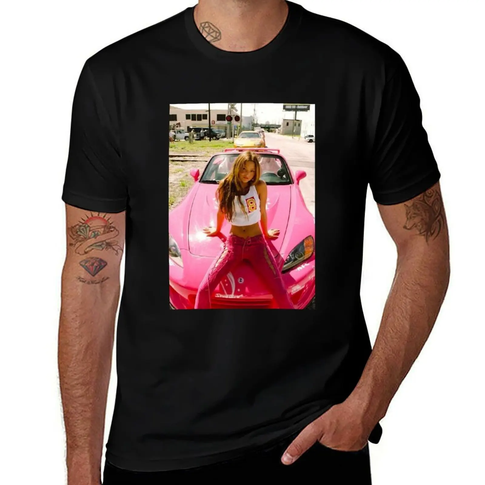 DEVON AOKI PINK RACE CAR POSTER T-Shirt heavyweights oversized graphic tee plain t shirts men