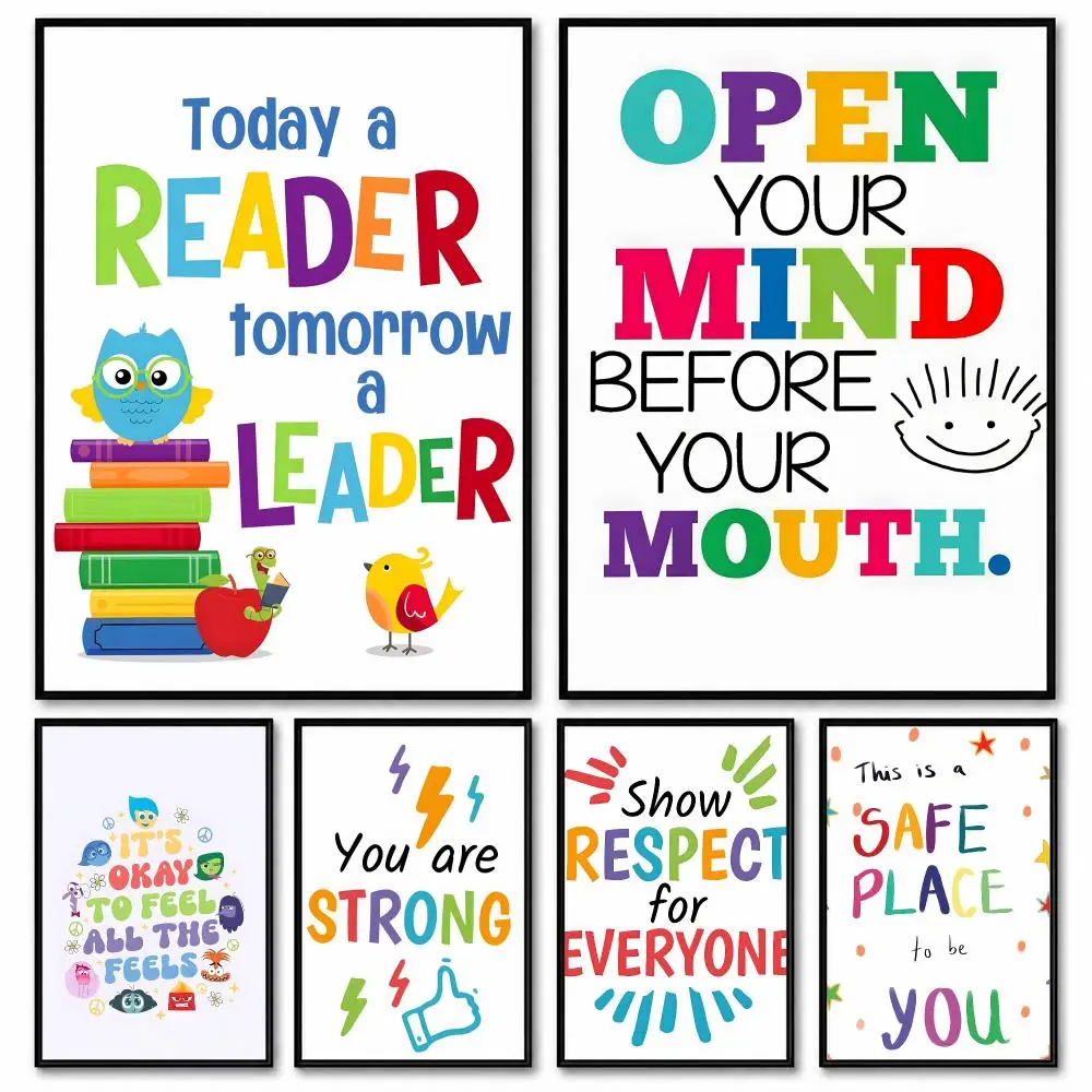 Positive Kid Classroom Wall Picture art Poster Room Decor Home Wall Art Printing Waterproof Garage BedRoom Posters Gift