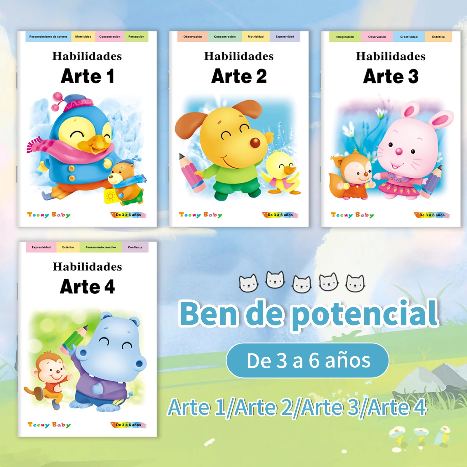 

Set of 4 Spanish Drawing & Coloring Books, Ages 4-8, Follow Instructions, Boost Creativity & Drawing, Early Learning Gift