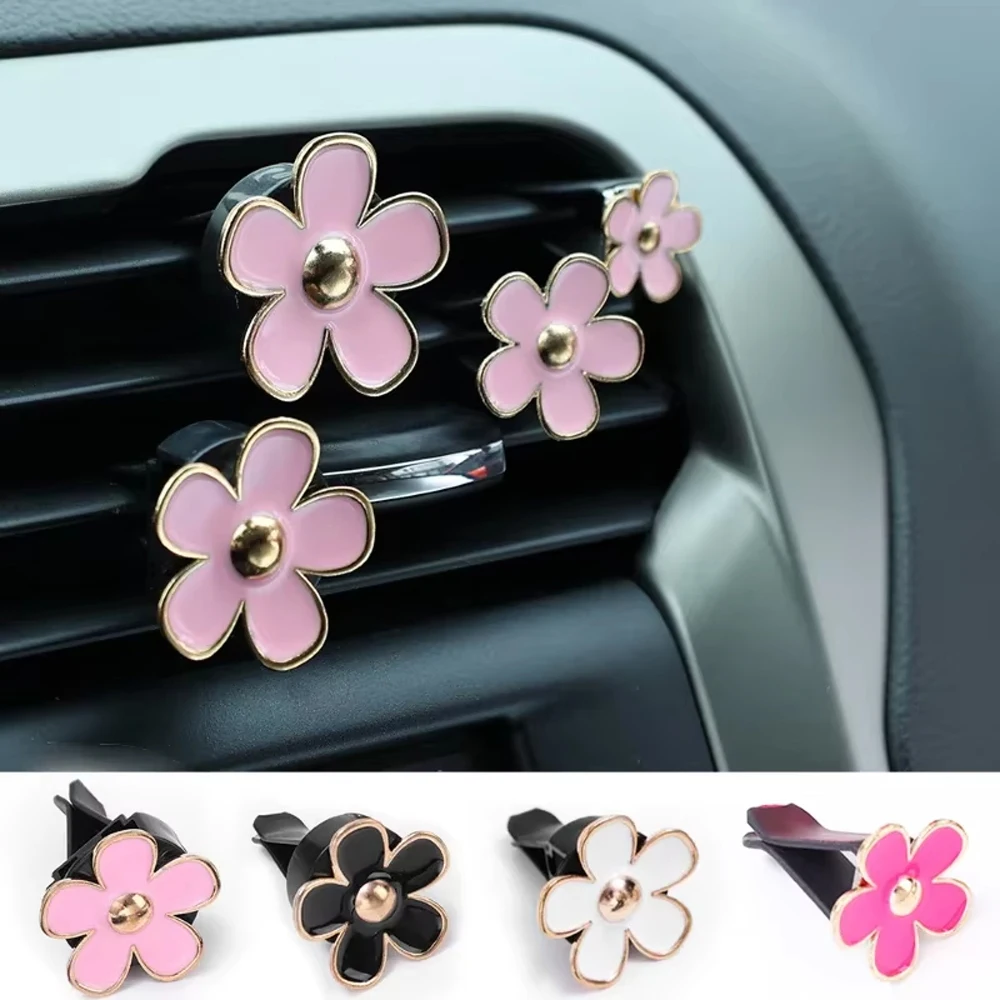 

4 Pcs Alloy Daisy Car Fragrance Clip, Car Air Freshener Clip, Alloy Material, Cute Daisy Design, Long-Lasting Scent