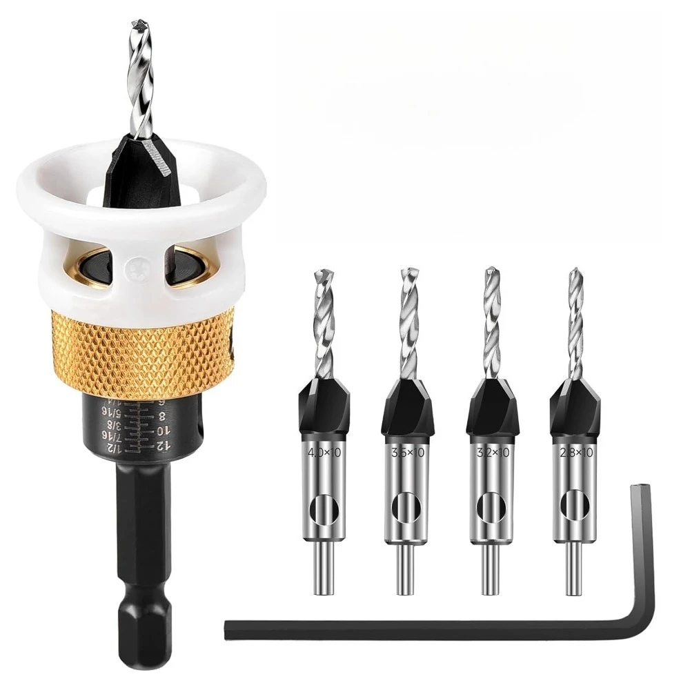 

4Flute Woodworking Countersink Drill Bit with Adjustable Low Friction Depth Stop Carbide Bit with Stop Collar 2.8 3.2 3.5 4mm