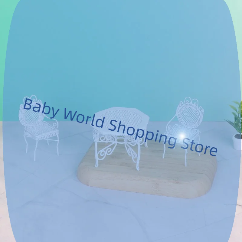 

3Pcs Simulation Mini Iron Octagonal Table And Chair Model 1/12 Dollhouse Miniature Furniture Set Pretend Play Toy For Kids