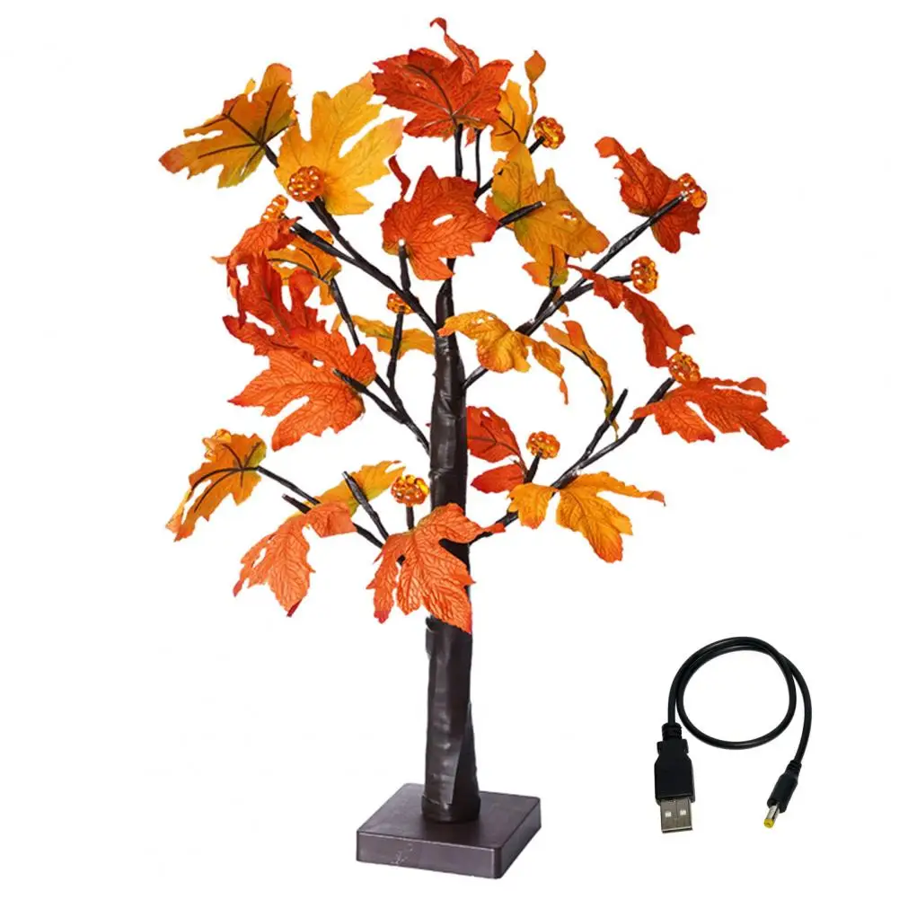 Fall Maple Tree Lamp 24LED USB Light Up Pumpkin Maple Leaf Light Thanksgiving Harvest Halloween Christmas Desktop Decoration