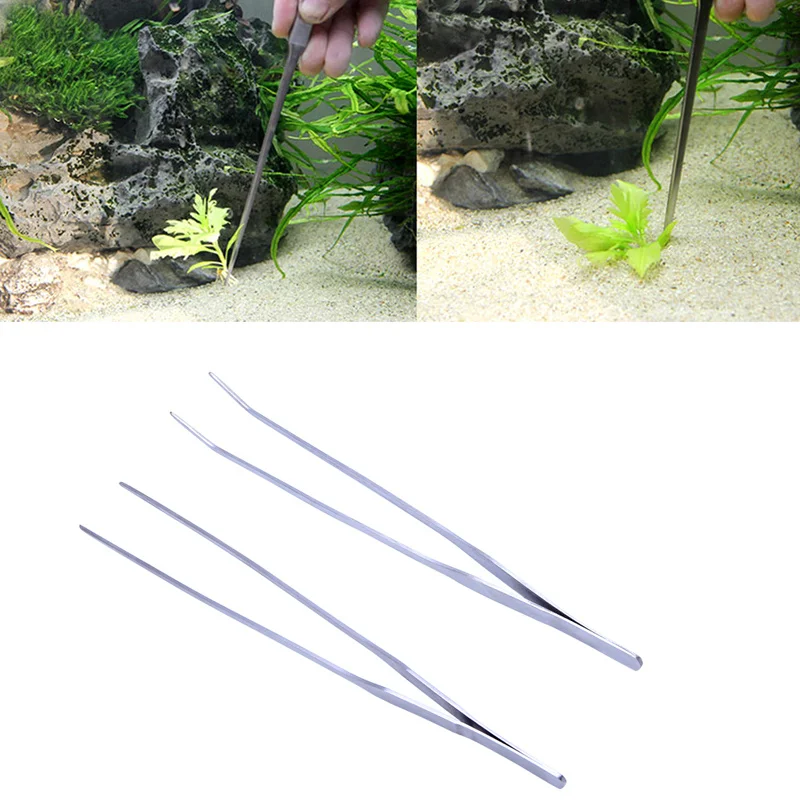 Aquarium Tank Cleaning Tools Aquarium Straight Curved Tweezers Tool Stainless Steel Aquatic Plants Set for Aquarium Maintenance