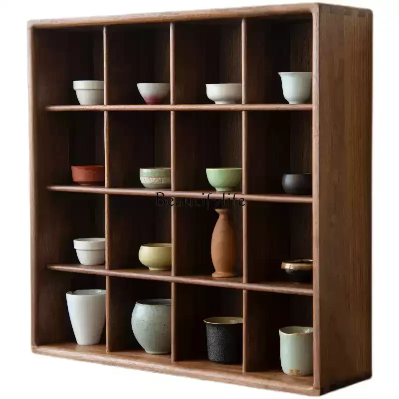 Storage Shelf Display Grid Black Walnut Coffee Cup Solid Wood Duobao Grid Rack