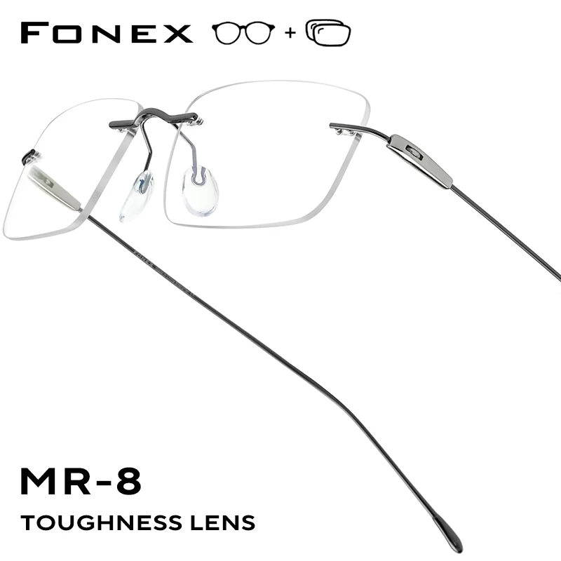FONEX Progressive Brillen Anti Blau Licht Myopie Optische Linsen Brillen Männer Randlose Brillen Frauen Titan Rahmen 3