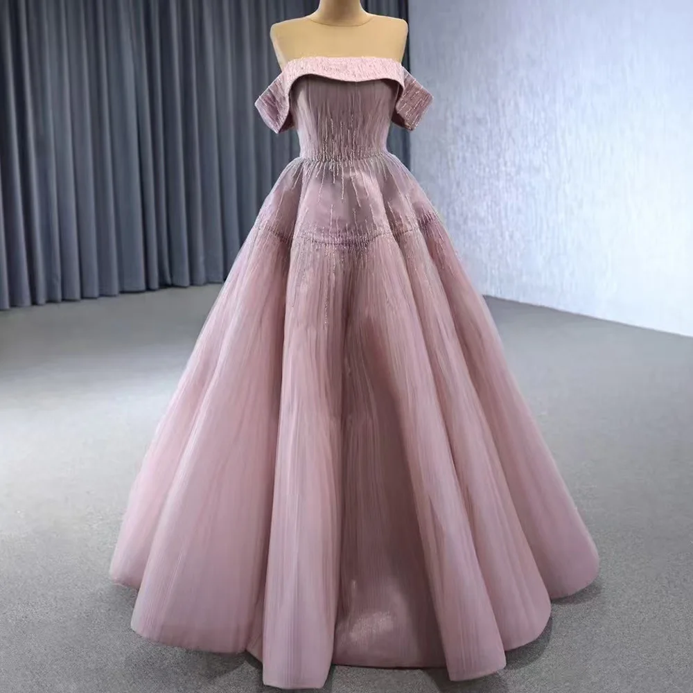 

Luxury Strapless Off-Shoulder Evening Dress With Lace-Up Back And Pearls Customizable Abendkleider For Women