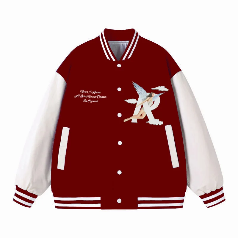 Angel Wings Cool Handsome Street Loose and Thin Sports Print Baseball Jacket Men's and Women's Clothing Warm