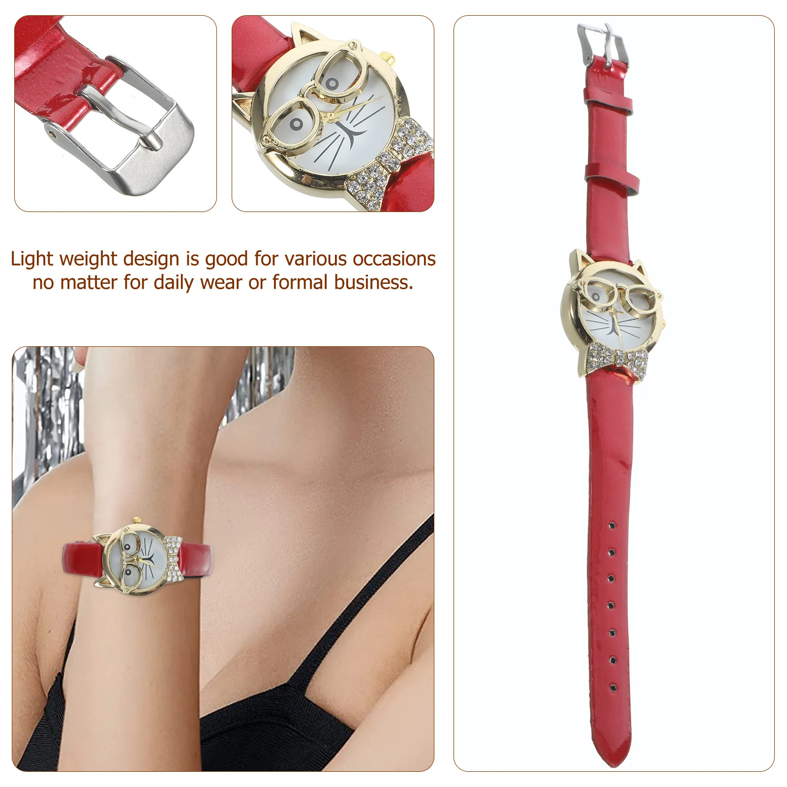 

Cat Face Wristwatch Lightweight Cartoon Design Decorative Watch Adjustable Band Casual Fun Girl Gift Women's Wristwatch