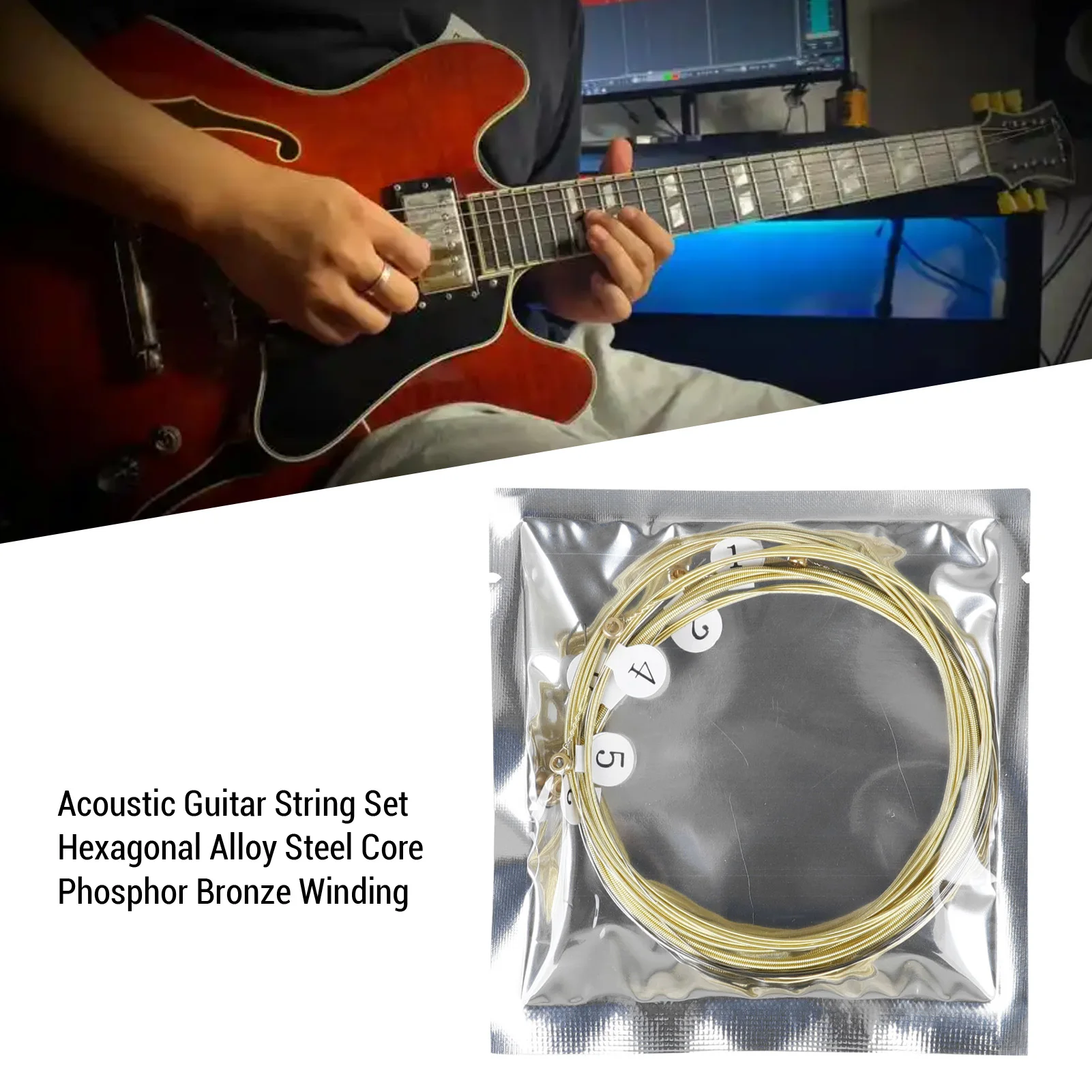 Gitarrensaiten-Set, 6, Gitarrensaiten mit Kugelkopf, Phosphorbronze-Beschichtung, Ersatz für Akustikgitarren, Gitarrensaiten